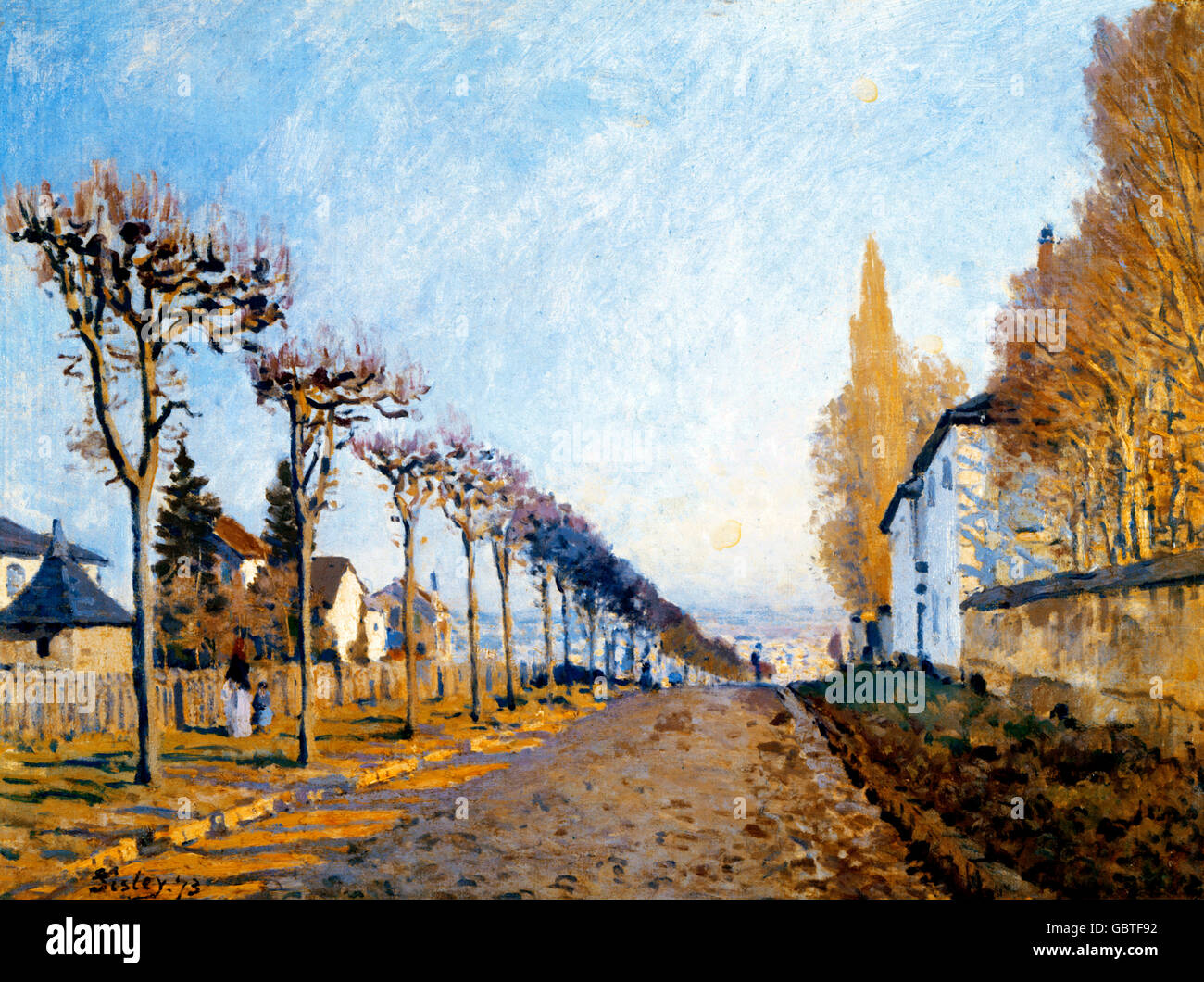 fine arts, Sisley, Alfred, (1839 - 1899), painting, 'La route vue du chemin de Sevres', 1873, Jeu de Paume, Paris, Stock Photo