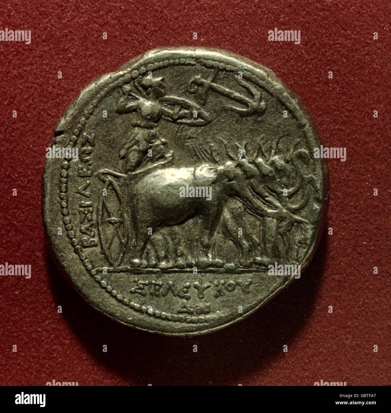 money / finance, coins, ancient world, drachma of King Seleucus I Nicator of Babylon and Syria, circa 200 BC, historic, historical, chariot, Hellenistic period, war elephant, warrior, Seleucia Empire, silver coin, Seleucids, numismatics, ancient world, people, Additional-Rights-Clearences-Not Available Stock Photo