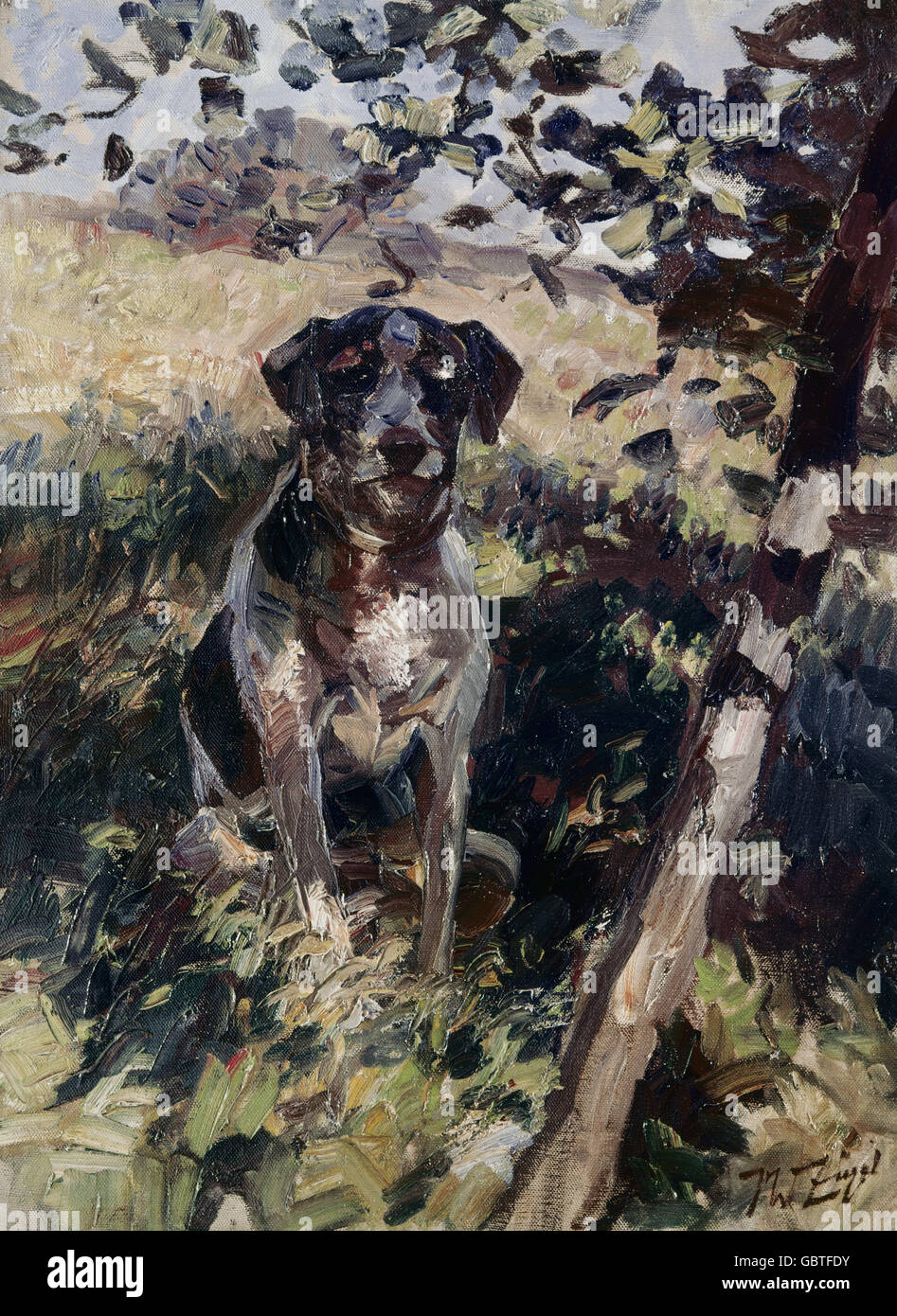 fine arts, Zuegel, Heinrich Johann von (1850 - 1941), painting 'Hund Bekas' (The Dog called Bekas), private collection, Stock Photo