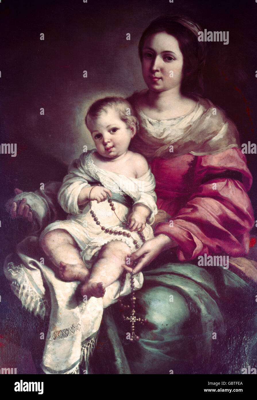 fine arts, Murillo, Bartolome Esteban (1618 - 1682), painting, 'Madonna of the Rosary', oil on canvas, circa 1670/1680, Palazzo Pitti, Galleria Palatina, Florence, Stock Photo