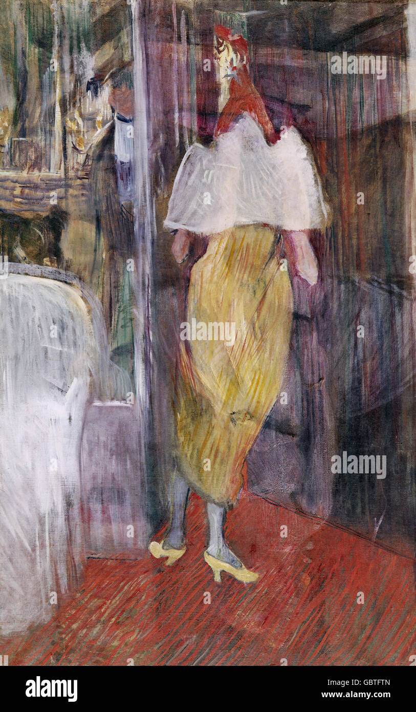 fine arts, Toulouse-Lautrec, Henri de (1864 - 1901), painting 'Femme en Toilette de Bal' (Woman dressing for a Ball), 1894, Museum Albi, Stock Photo