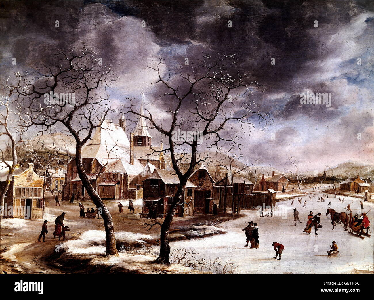 Winter landscape by Jan Abrahamsz Beerstraten, 17th century Stock Photo