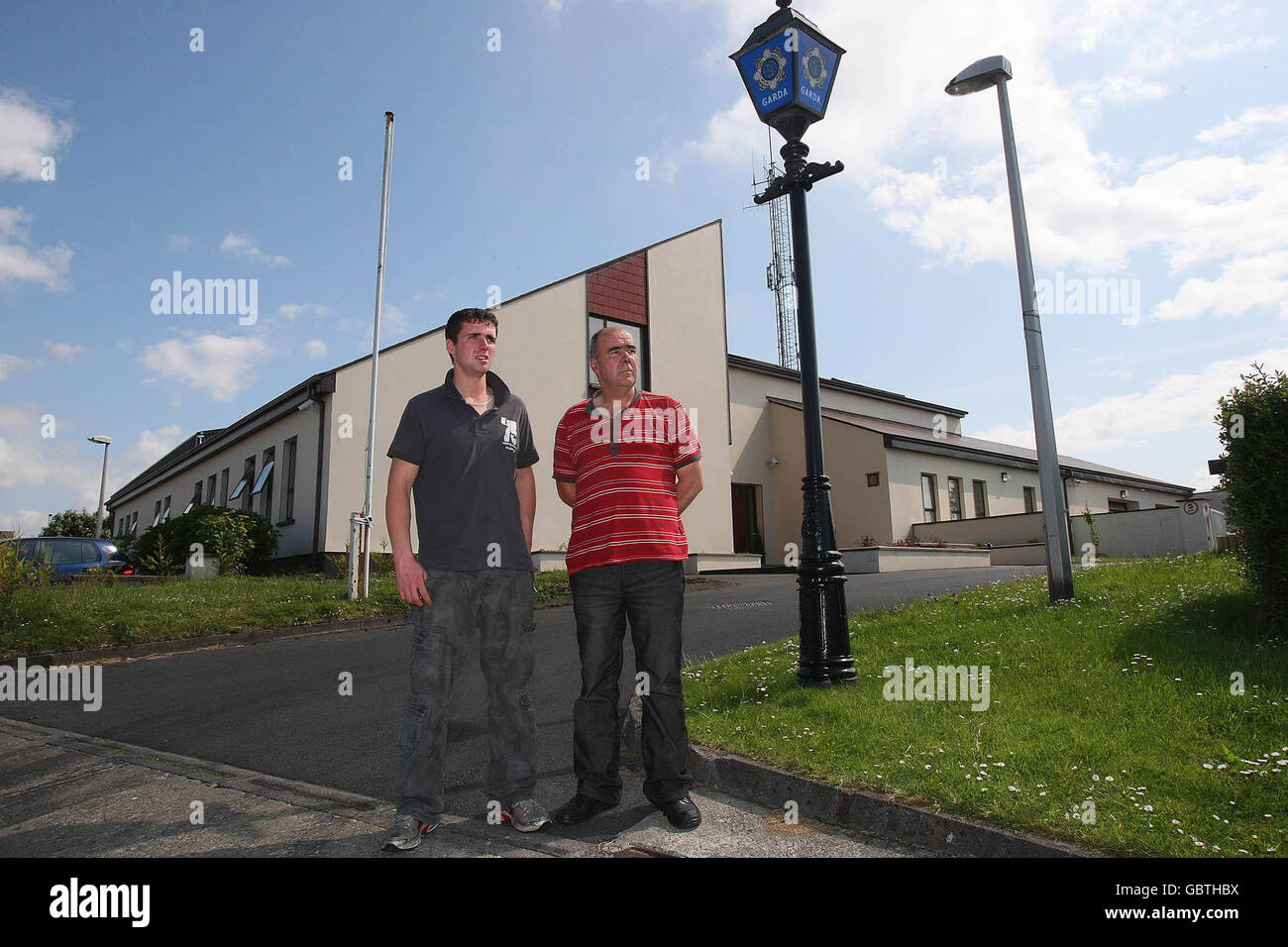 Local fishermen Pat (left) and Jonathan O'Donnell outside Belmullet Garda station, after their two boats, John Michel and James Collins, were impounded by Gardai on Thursday morning. Stock Photo