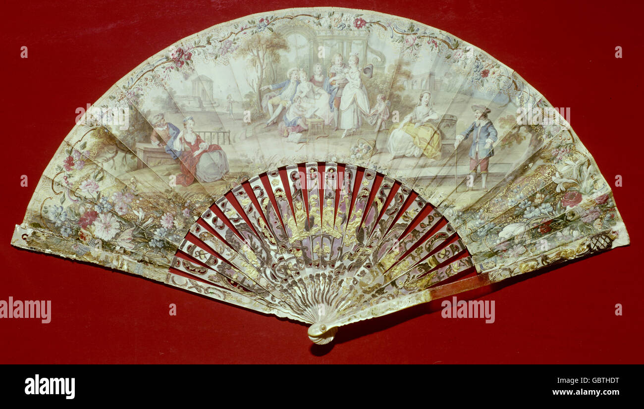 fine arts, fan, painted, probable rococo, 18th century, Stock Photo