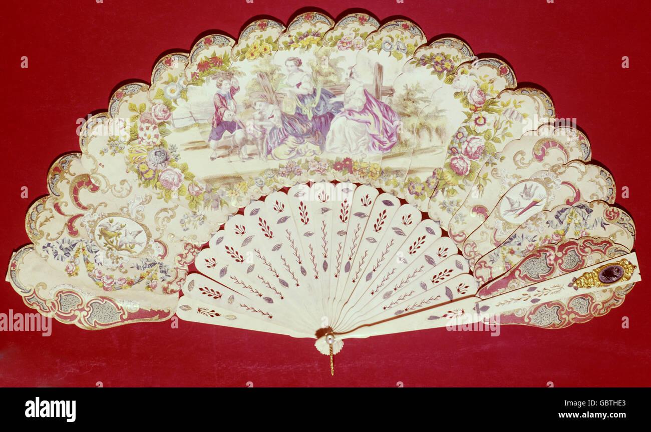 fine arts, fan, painted, probably rococo, 18th century, Stock Photo