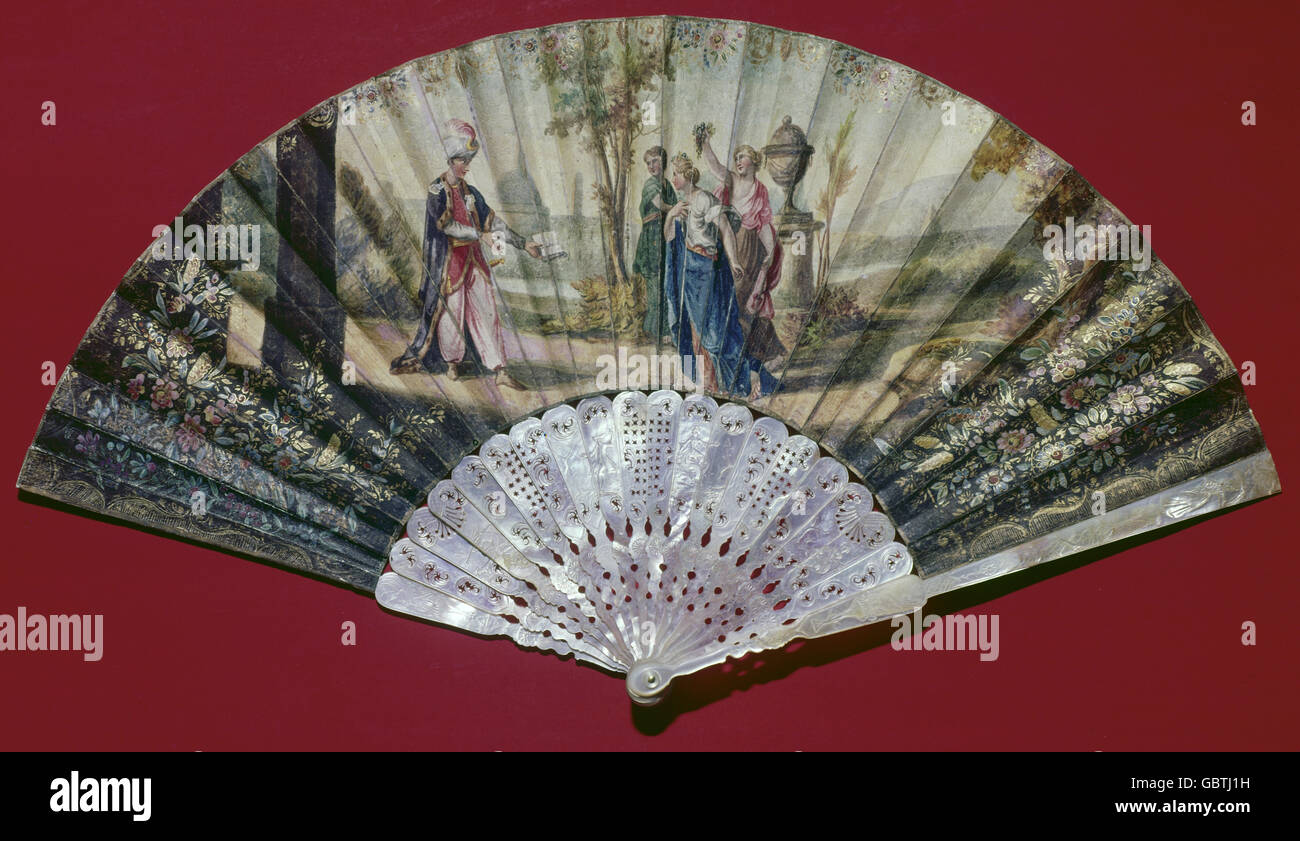 fine arts, fan, painted, probably baroque, 18th century, Stock Photo