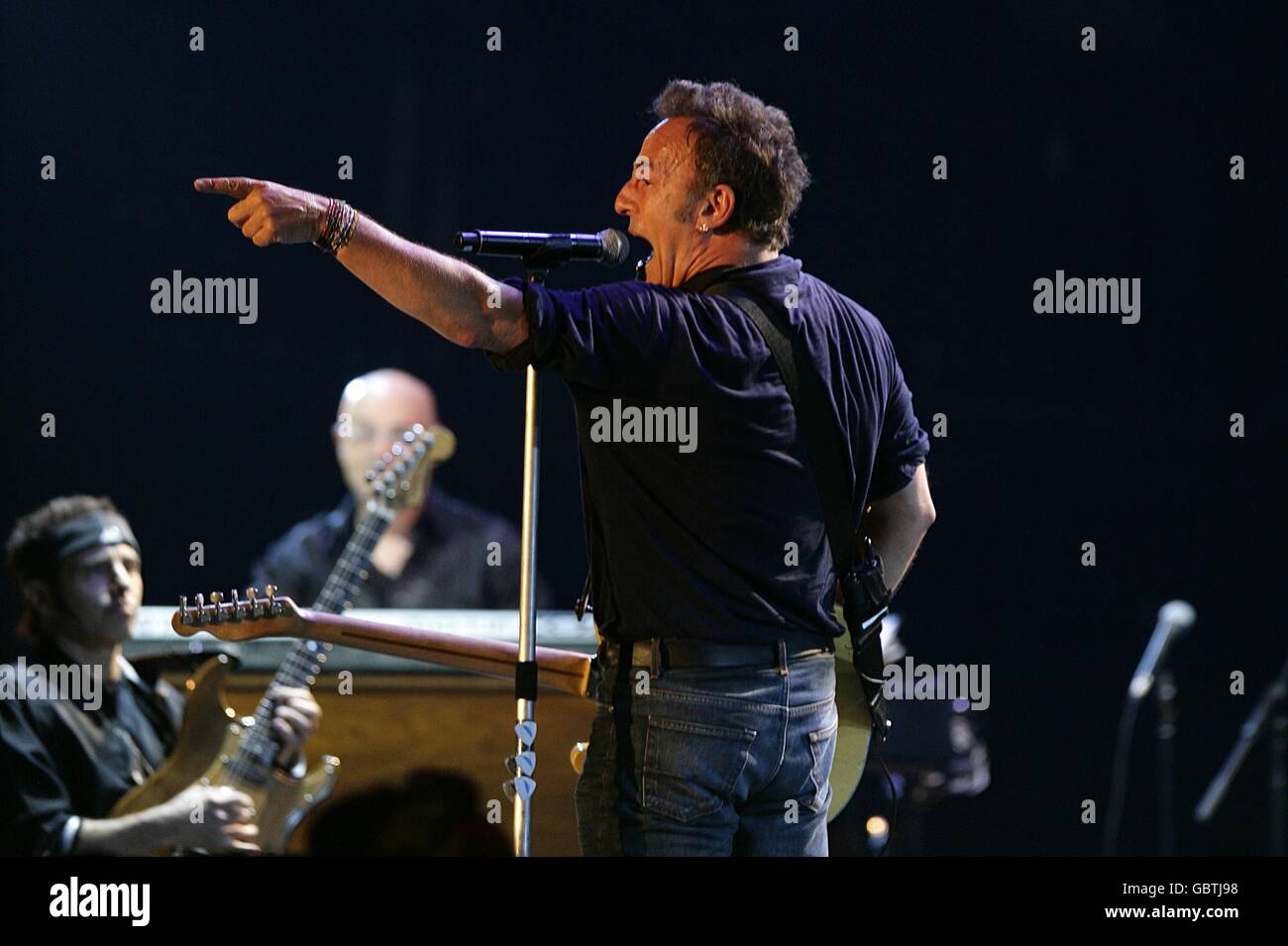 Bruce Springsteen performs with the E Street band during the 2009 Glastonbury Festival at Worthy Farm in Pilton, Somerset. Stock Photo