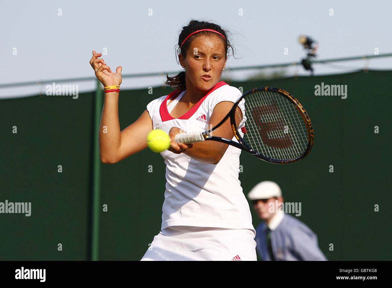 Great Britain's Laura Robson in action in her Girls' Singles Second Round match against Australia's Sally Peers during the Wimbledon Championships 2009 at the All England Tennis Club in Wimbledon. Stock Photo