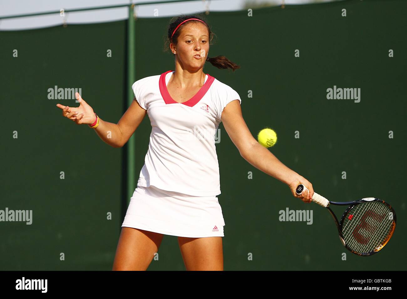 Great Britain's Laura Robson in action in her Girls' Singles Second Round match against Australia's Sally Peers during the Wimbledon Championships 2009 at the All England Tennis Club in Wimbledon. Stock Photo