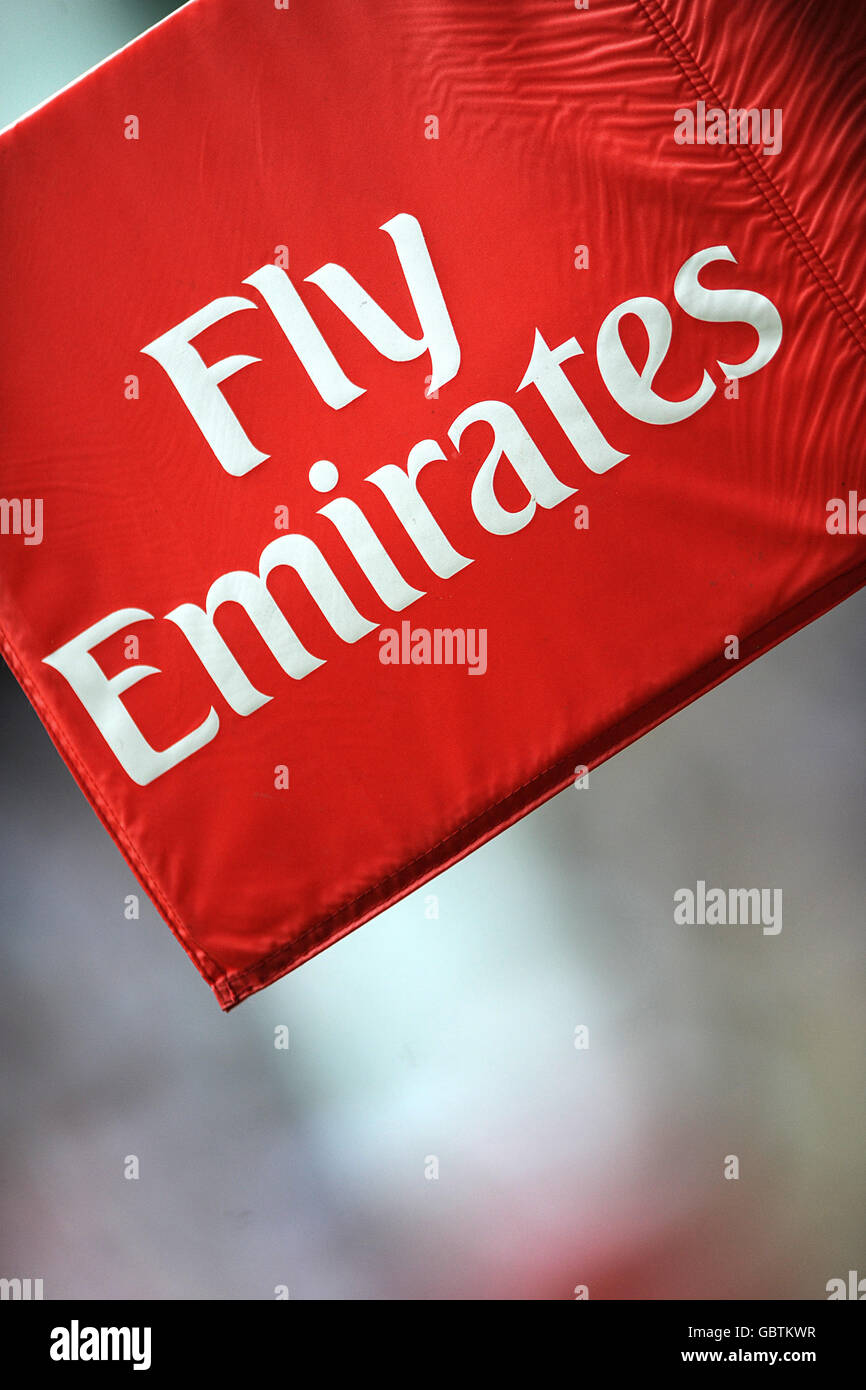 Rugby Union - Emirates Sevens - IRB World Series 2009 - Twickenham. General view of a Fly Emirates branded corner flag Stock Photo