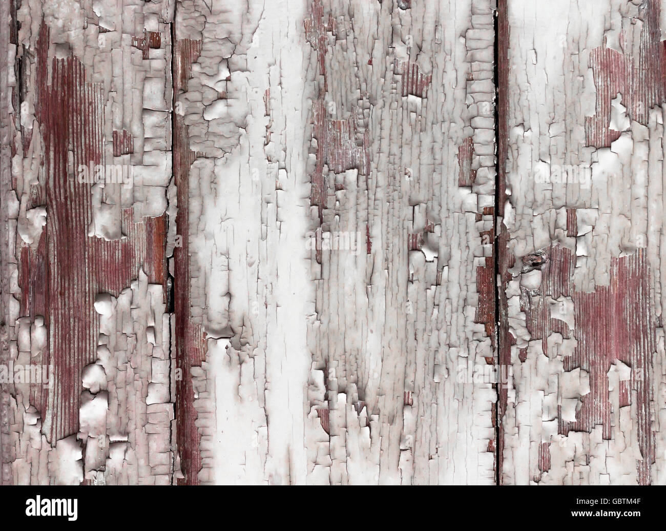 Background of old board with peeling white paint Stock Photo