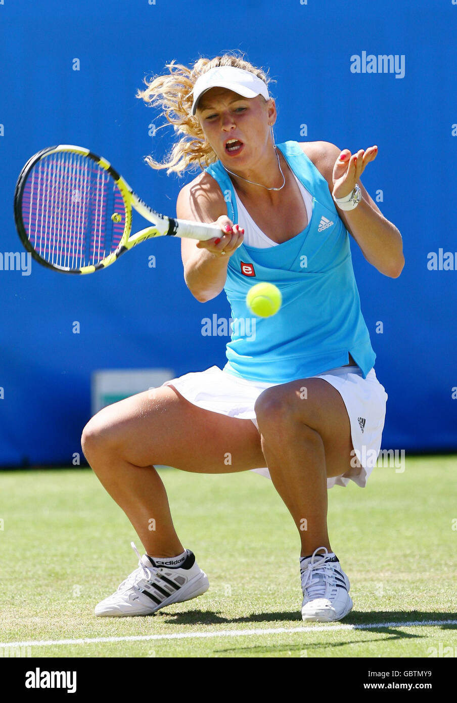 Denmark's Caroline Wozniacki in action during her quarter final match against Russia's Ekaterina Makarova during the AEGON International at Devonshire Park, Eastbourne. Stock Photo