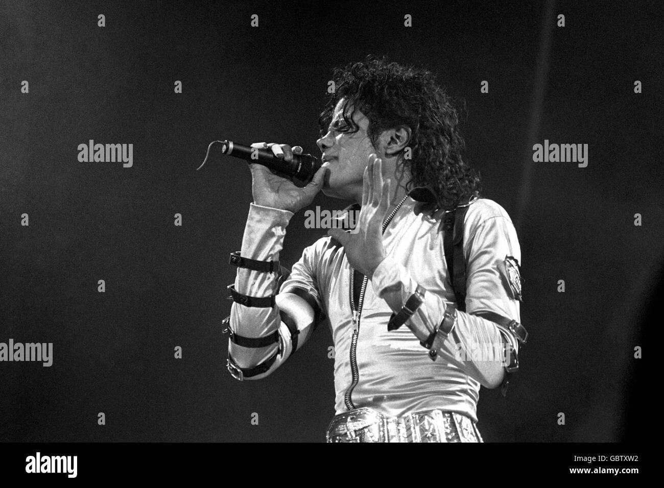 Pop star Michael Jackson rocks Wembley Stadium, as he kicks off the British leg of his sell-out tour. Stock Photo