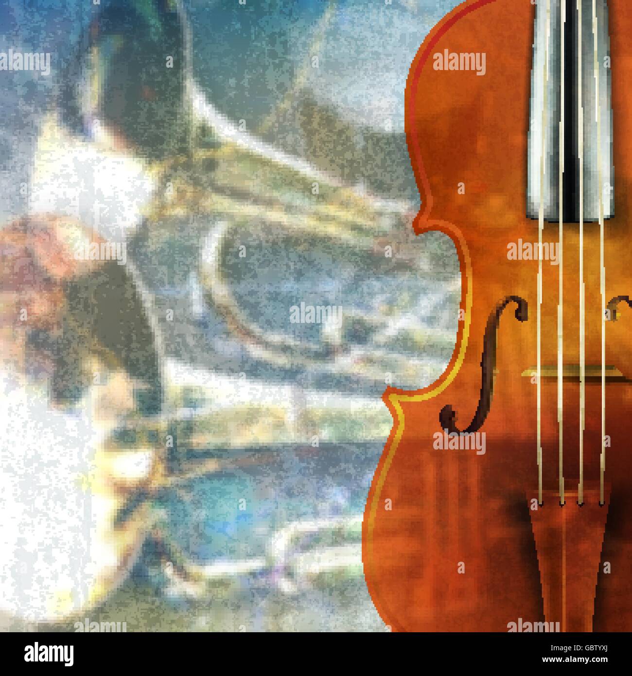 abstract blue grunge music background with violin Stock Vector Image ...