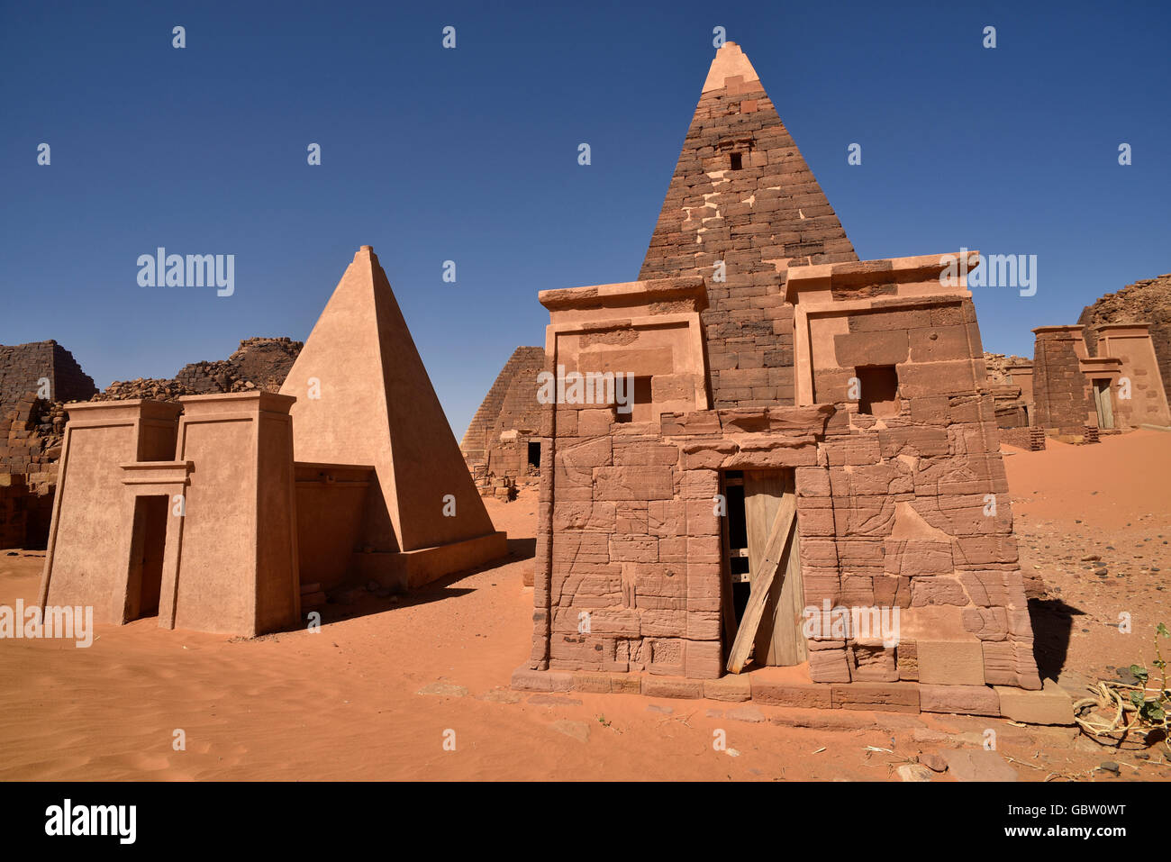 Africa, Sudan, Nubia, Pyramids of Meroe Stock Photo