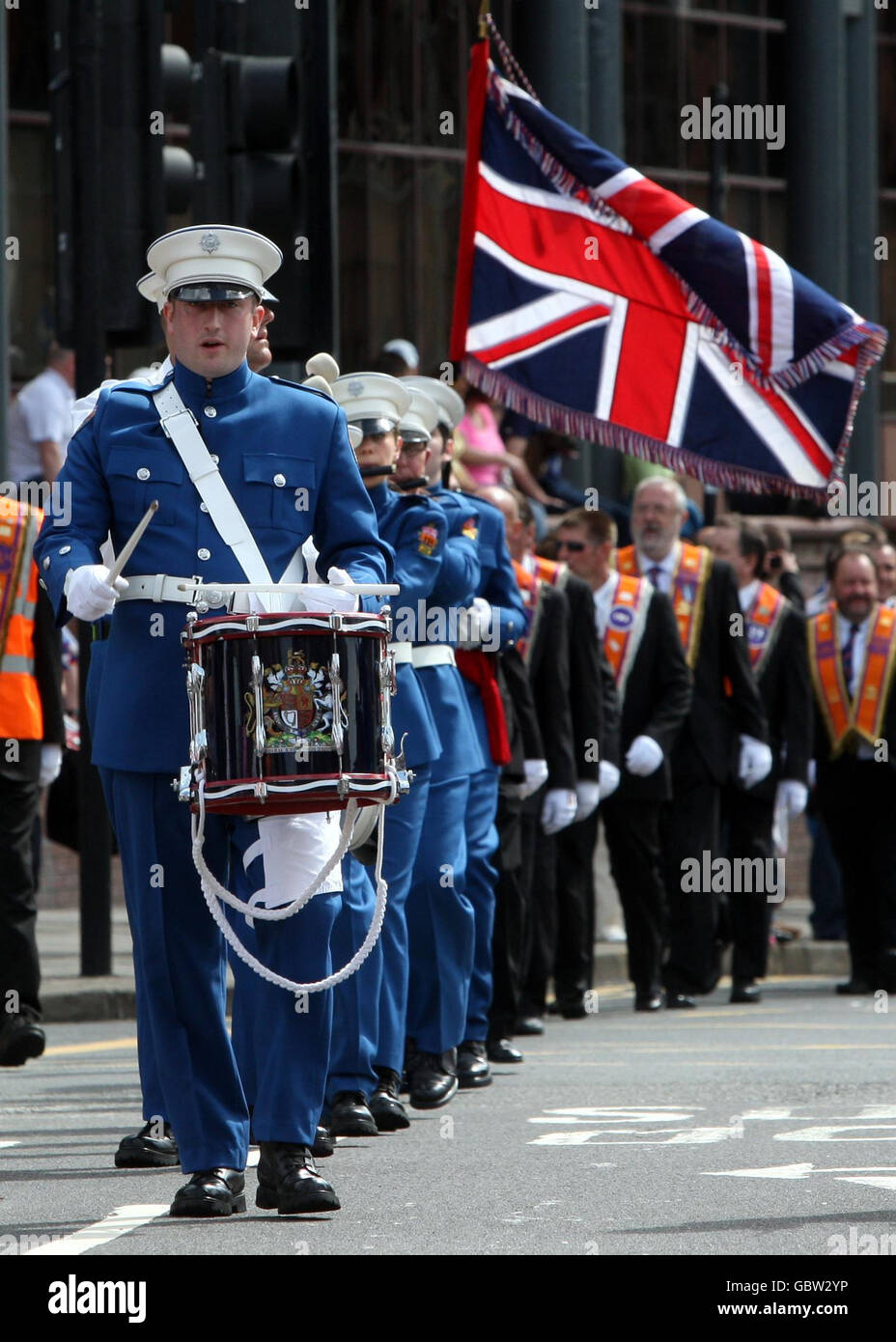 Annual Orange Walk in Glasgow. Marchers during the annual Orange Walk in Glasgow Stock Photo Alamy