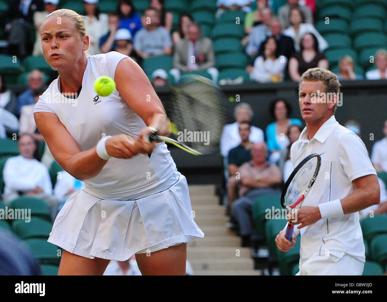 Bahamas Mark Knowles and Germany's Anna-Lena Groenefeld in their Mixed Doubles Final during the Wimbledon Championships at the All England Lawn Tennis and Croquet Club, Wimbledon, London. Stock Photo