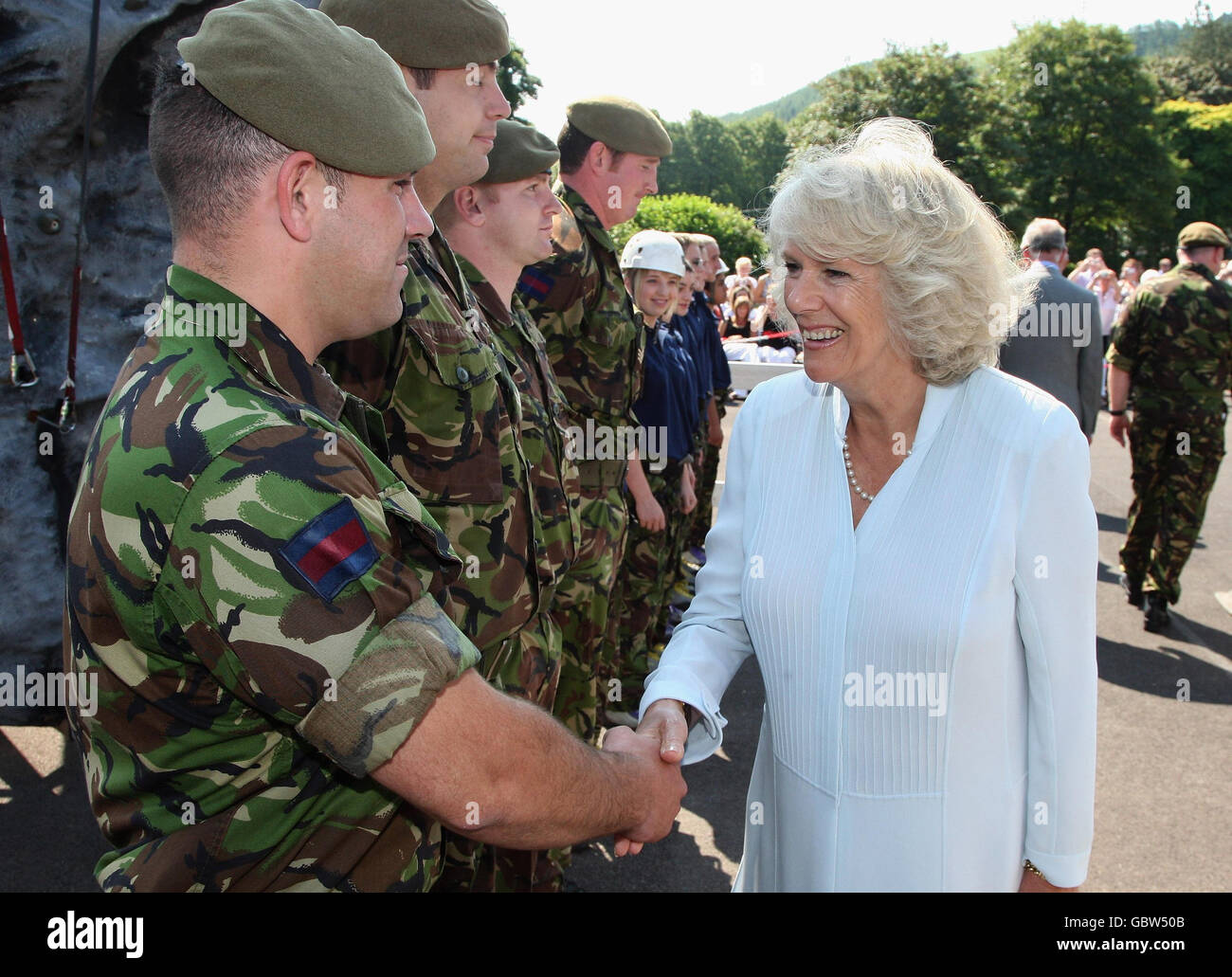 Camilla, Duchess of Cornwall, meets Combined Cadet Force (CCF), during a visit to Treorchy Comprehensive School in Wales. Stock Photo