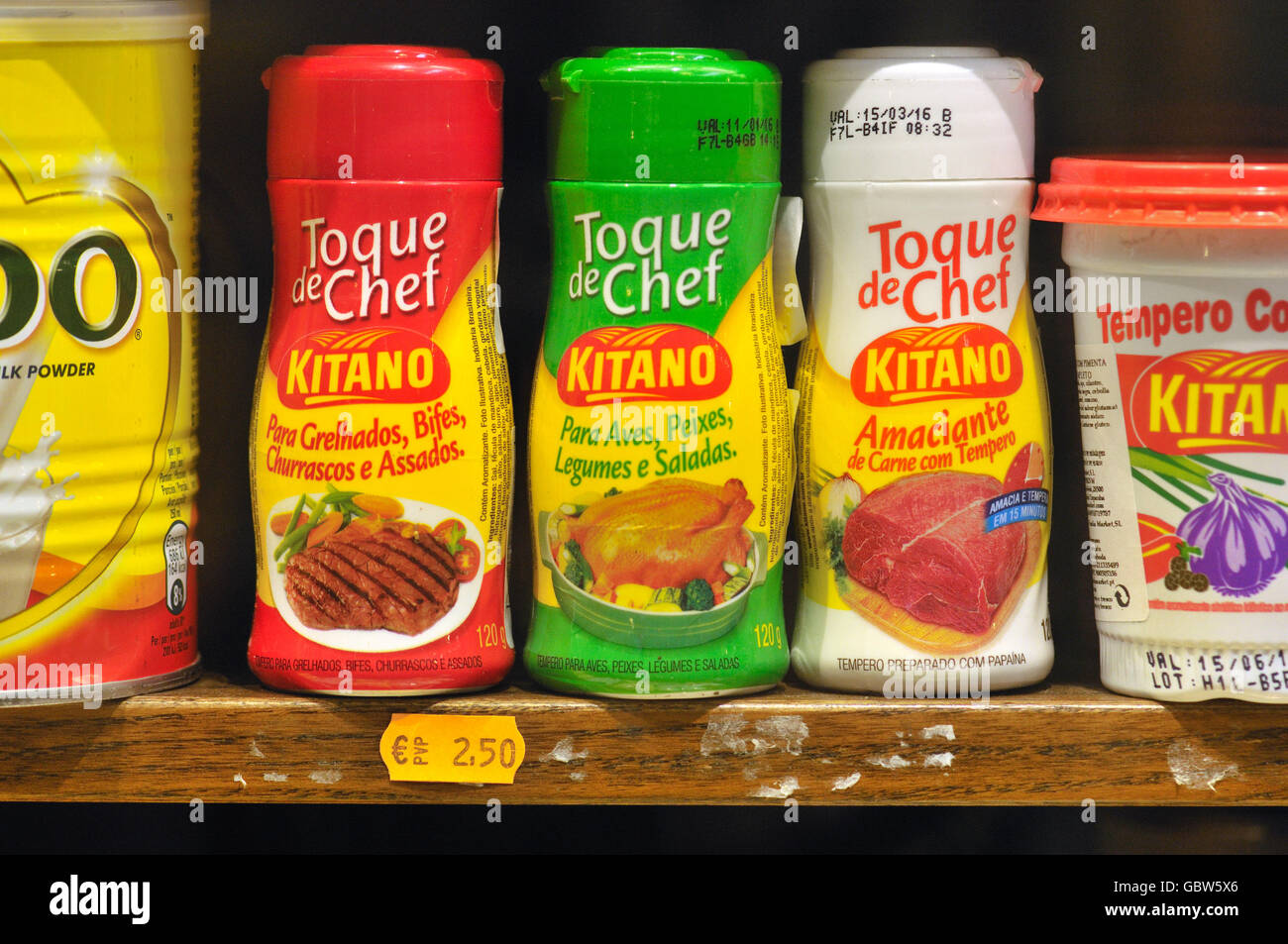 Sauces for sale at La Boqueria market, Barcelona. Catalonia, Spain Stock Photo
