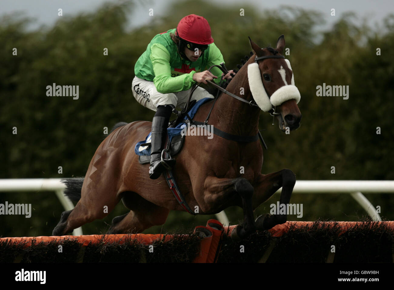 Horse Racing - Wye Valley Brewery Day - Hereford Racecourse. Gan Eagla ridden by Christian Williams during the Dorothy Goodbody's Claiming Hurdle Stock Photo