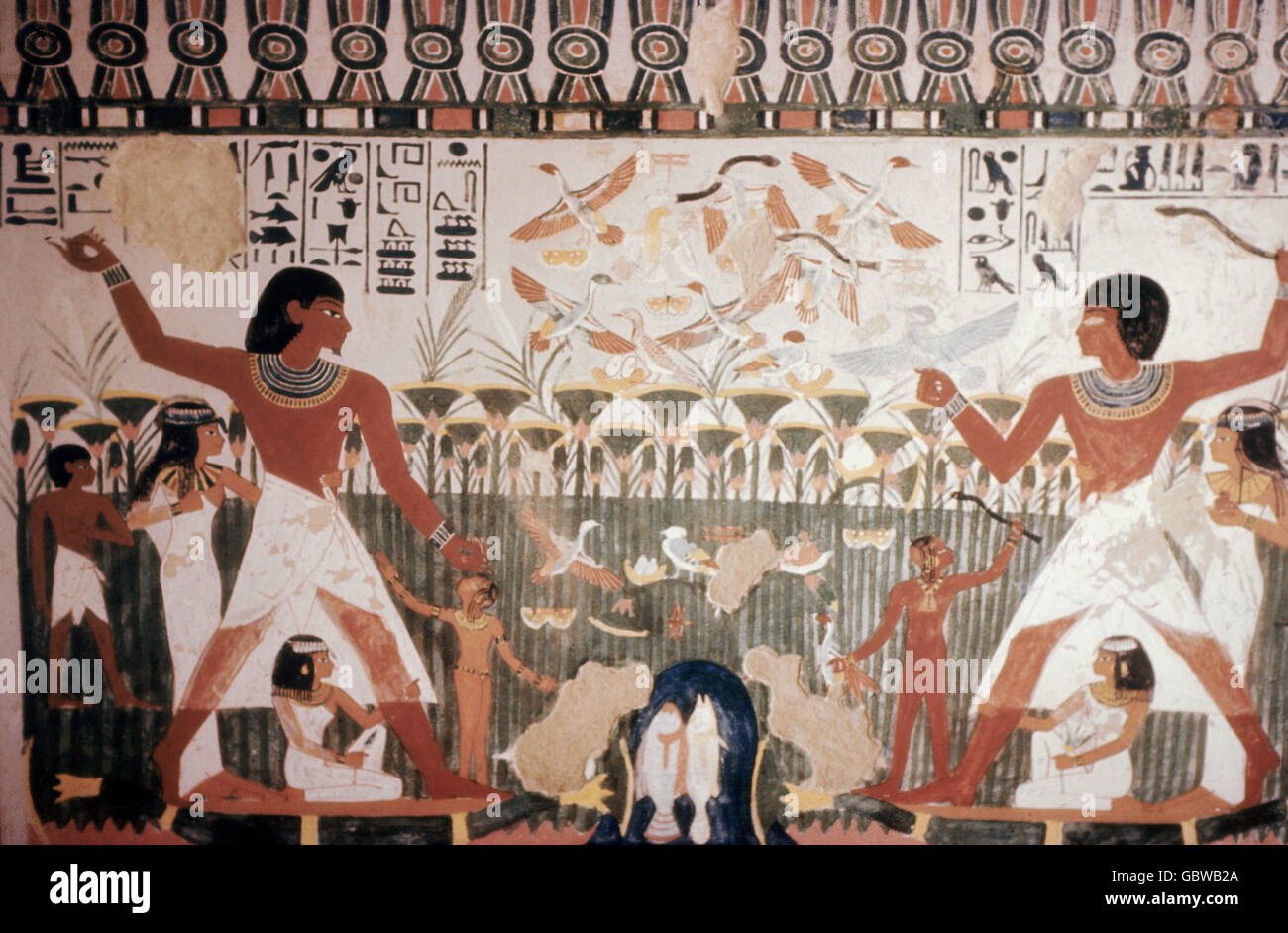 geography / travel,Egypt,hunt,fowling with throwing stick,mural painting,grave of the noble,Thebes west,18th Dynasty,family,families,children,child,kids,kid,nobility,aristocracy,aristocracies,hunter,hunters,papyrus,papyros,ancient world,ancient times,grave,graves,Dynasty,dynasties,North Africa,Northern Africa,Africa,mural painting,wall painting,murals,mural paintings,wall paintings,wallpainting,wallpaintings,art of painting,fine arts,art,tomb,tombs,burial place,burial ground,burial site,resting place,hunt,hunts,an,Additional-Rights-Clearences-Not Available Stock Photo