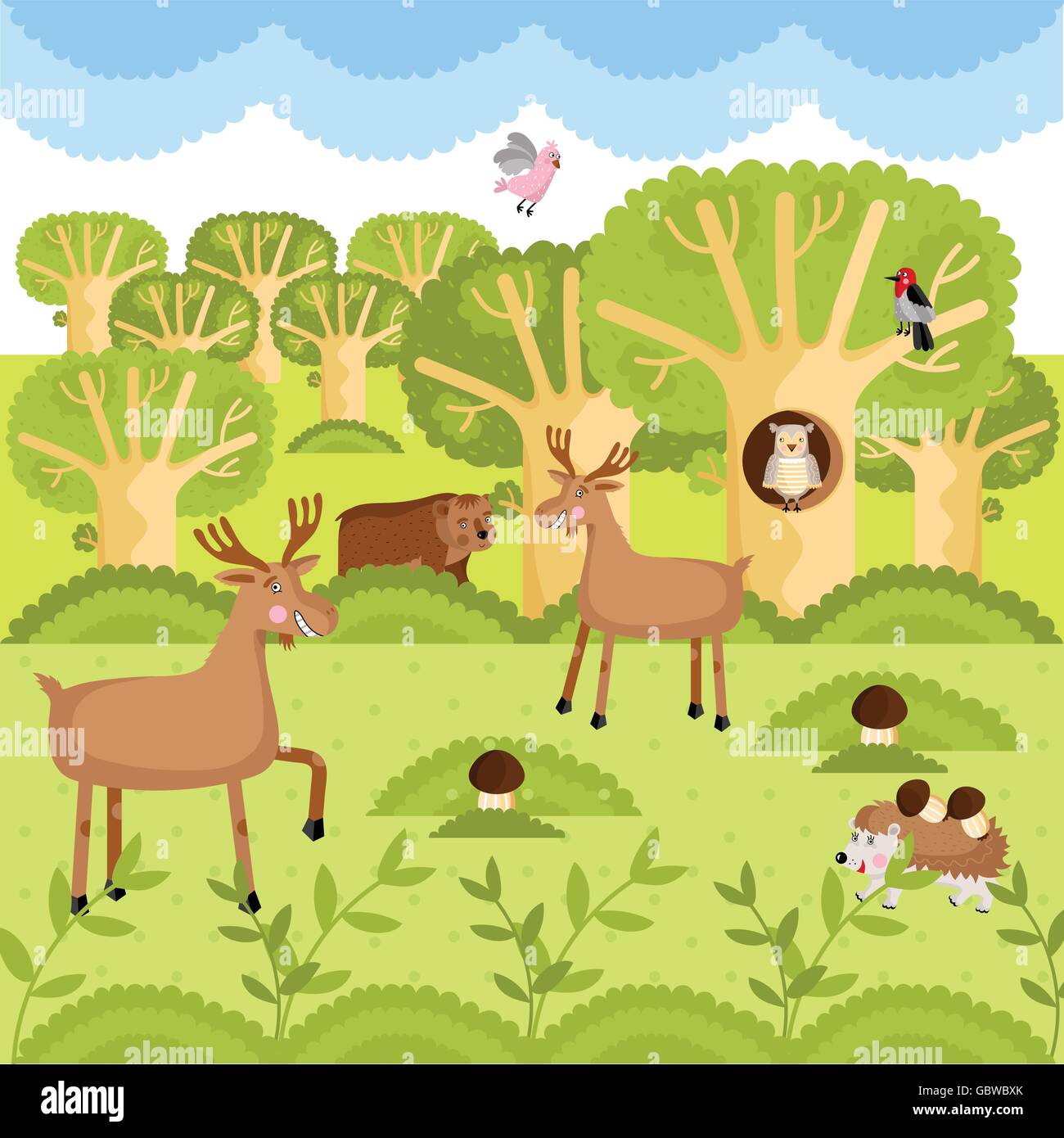 Cartoon forest animals woodland tree hi-res stock photography and