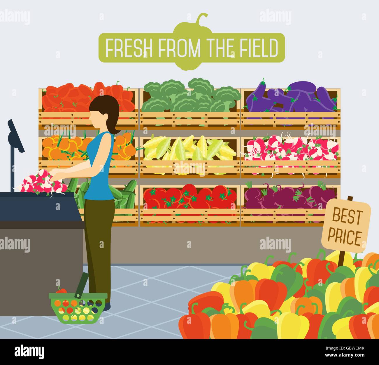 Supermarket shelves of vegetables Stock Vector Image & Art - Alamy