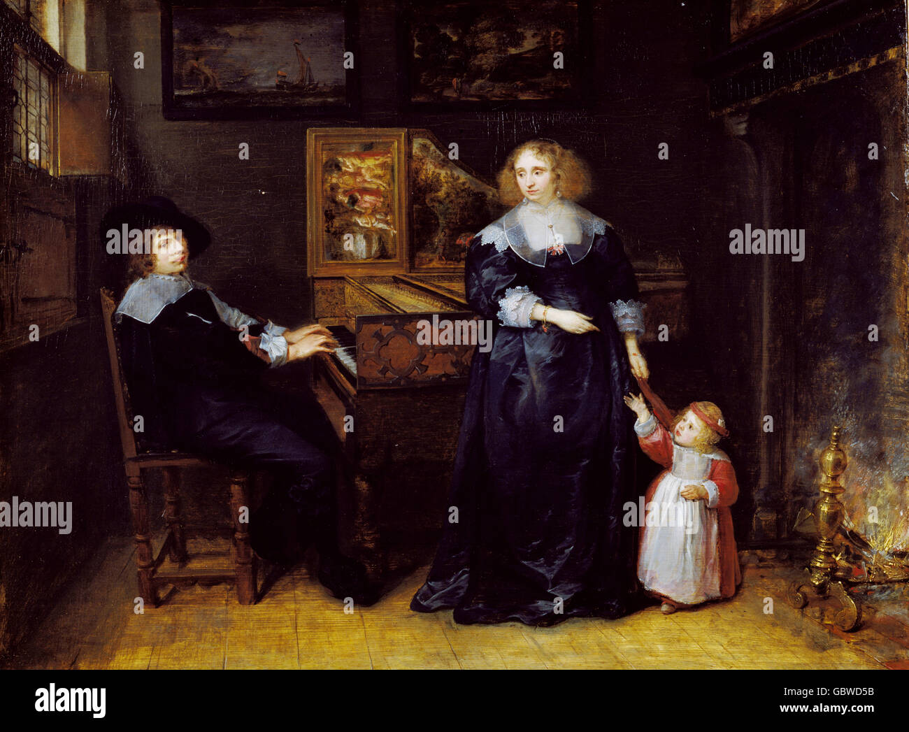 fine arts, baroque period, 17th century, family at piano, painting by anonymous, Stock Photo