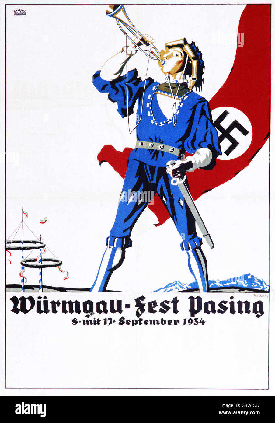 advertising, events, advertising poster for the Würmgau - Fest, Munich - Pasing, 8. - 17.9.1934, Additional-Rights-Clearences-Not Available Stock Photo