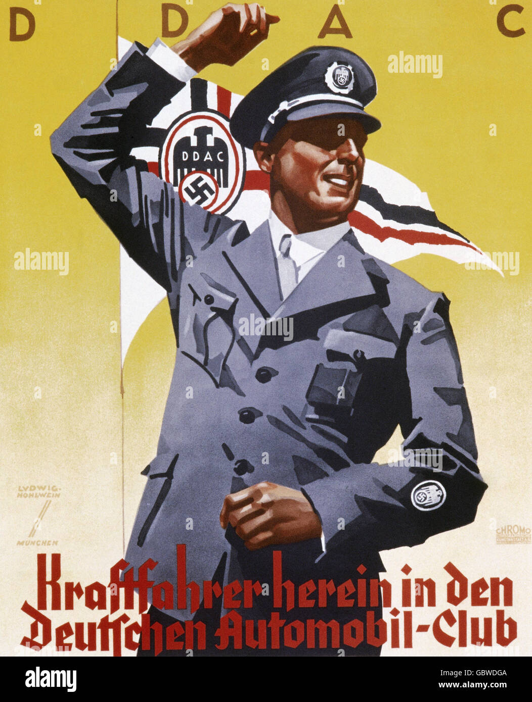 advertising, associations, advertising poster for the Deutscher Automobil - Club (DDAC), design: Ludwig Hohlwein (1874 - 1949), 1930s, , Additional-Rights-Clearences-Not Available Stock Photo