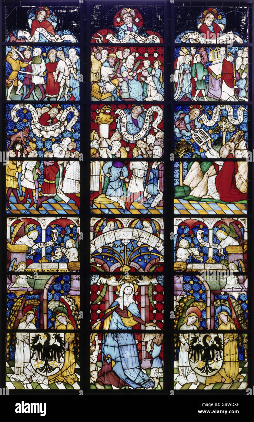 fine arts, windows, Boppard window, Boppard Mitthelrhein 1440-1446, Schnuetgen Museum, Cologne, Stock Photo
