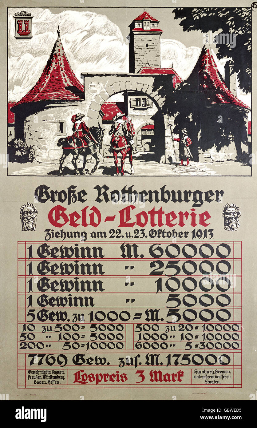game, lottery, Grosse Rothenburger Geld-Lotterie (Big Rothenburg Lottery), drawing 22. / 23.10.1913, Additional-Rights-Clearences-Not Available Stock Photo