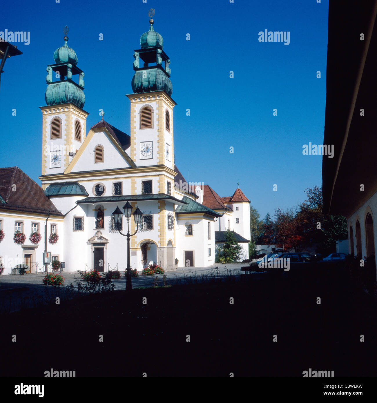 Reise nach Deutschland, Bayern. Travel to Germany, Bavaria. Passau in den 1980er Jahren. Passau in the 1980s. Mariahilfkirche, Passau. Pilgrimage Church Mariahilf. Stock Photo