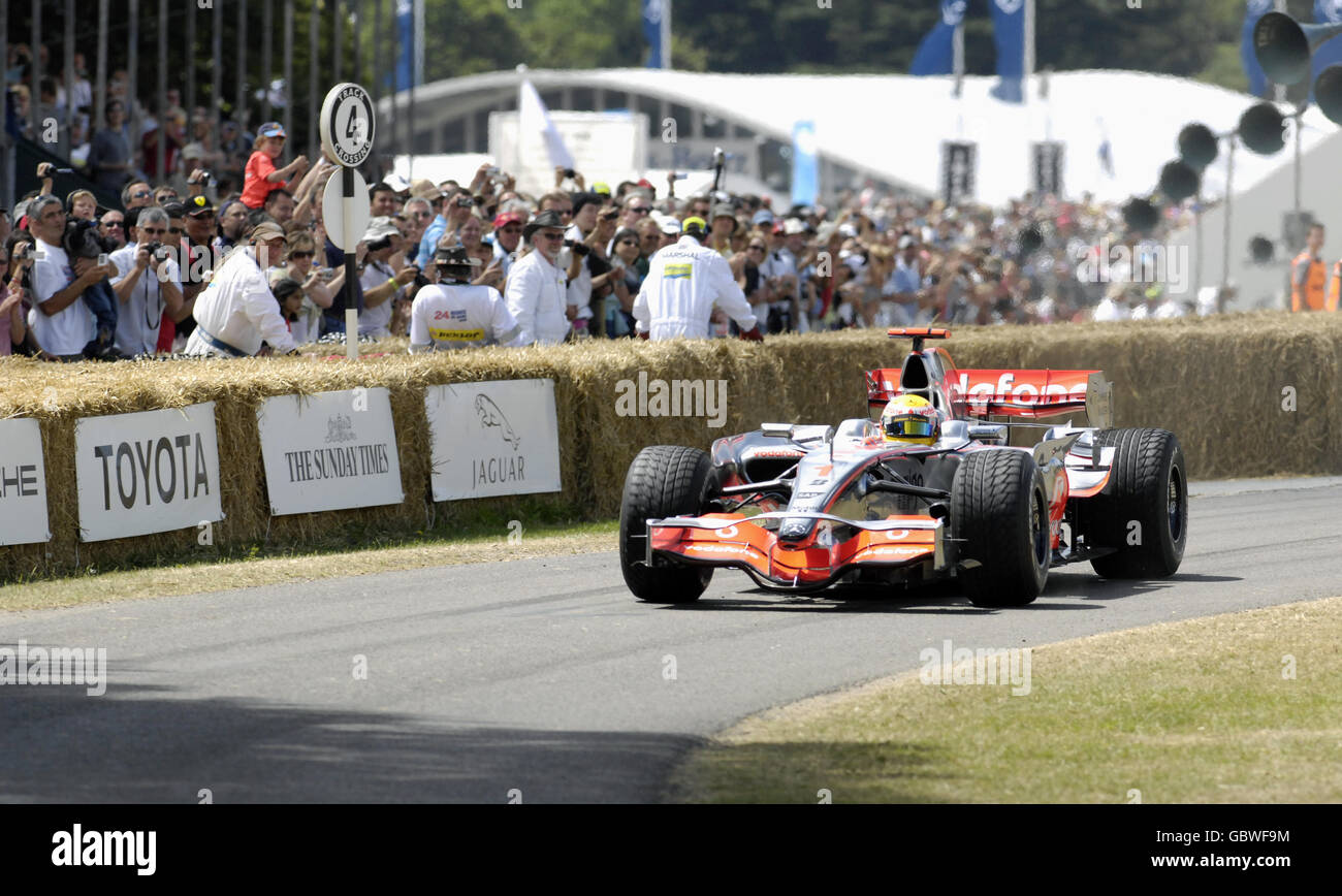 Lewis Hamilton drives his McLaren Mercedes MP4/23 F1 car during the 2009 Goodwood Festival of Speed. Stock Photo