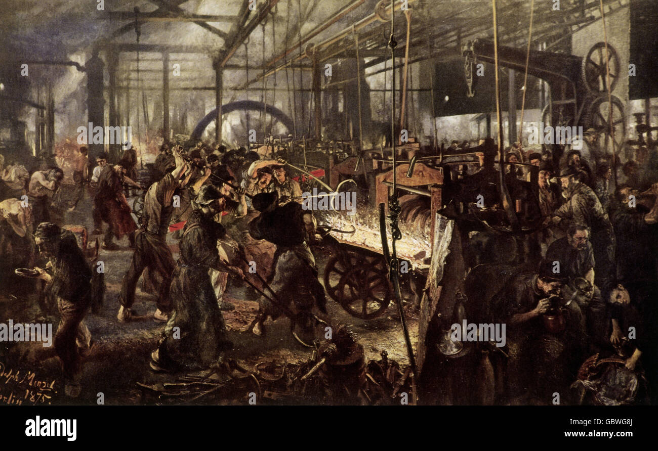 industry, rolling mill, painting, Adolph Menzel, Berlin, 1875, Additional-Rights-Clearences-Not Available Stock Photo