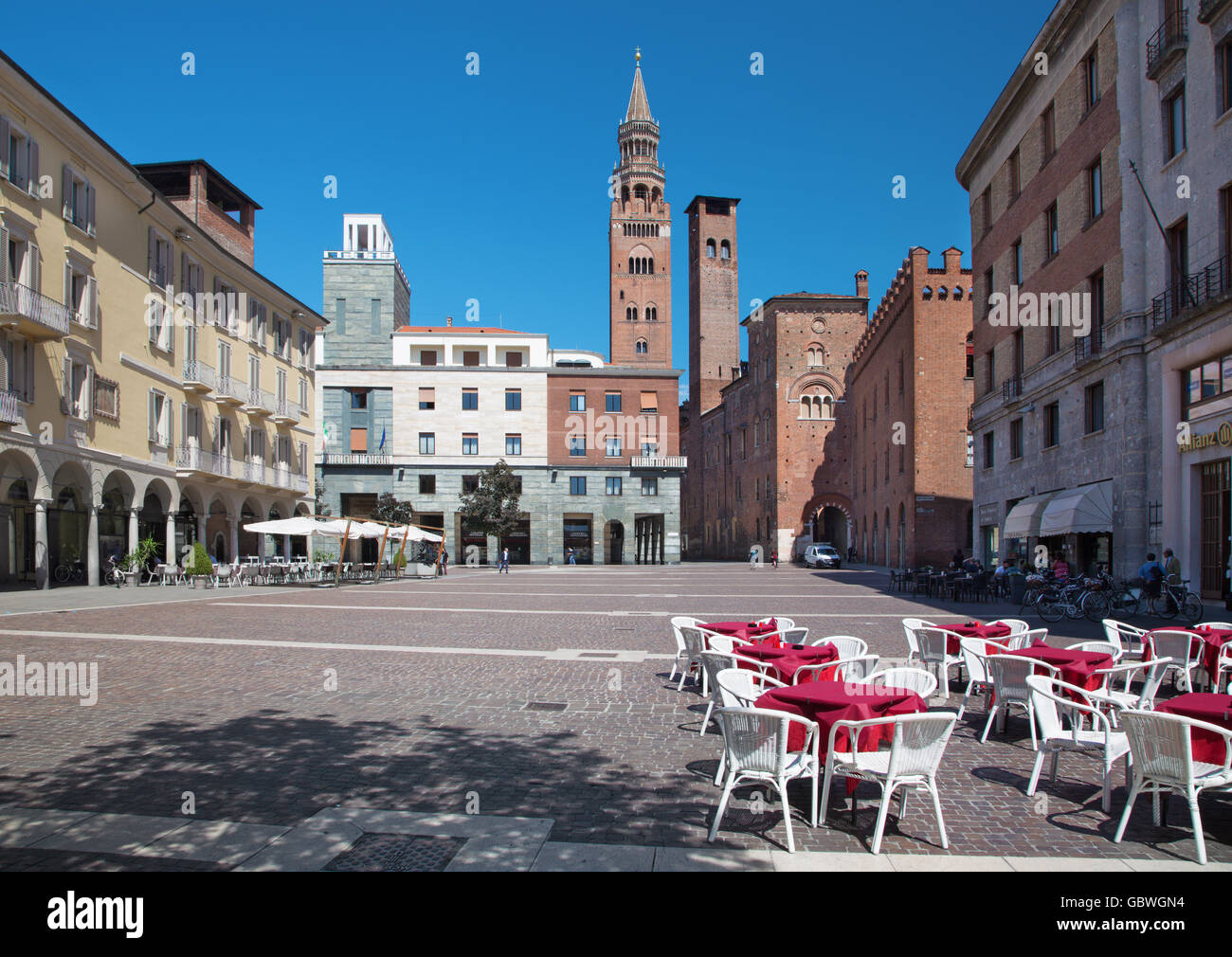 CREMONA, ITALY - MAY 24, 2016: The Piazza Cavour square. Stock Photo
