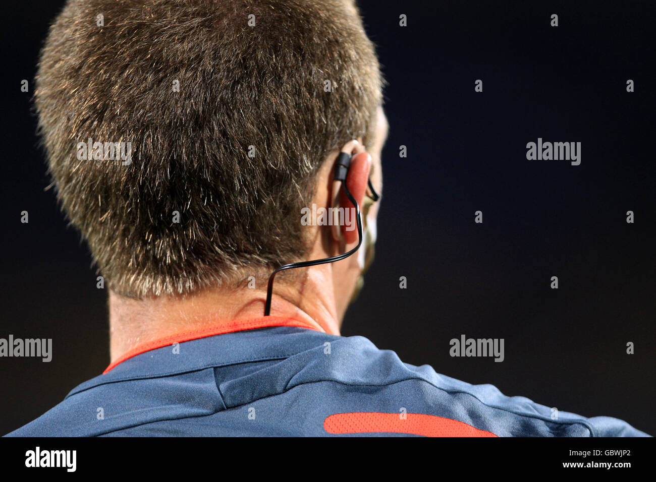 A general view of detail of ear piece technology used by Fifa referees Stock Photo