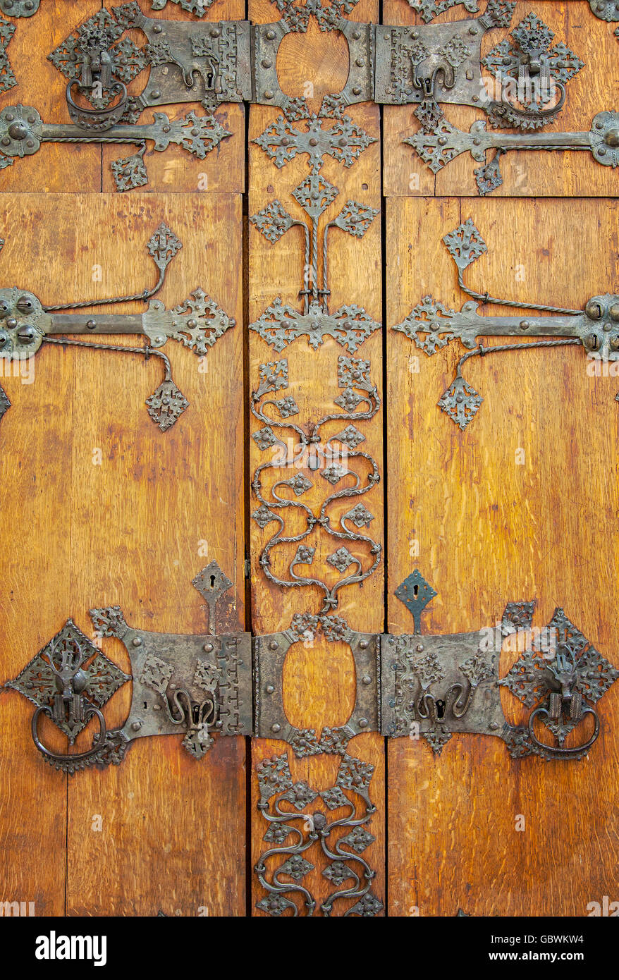 Image of the door of a vintage, medieval cupboard. Stock Photo