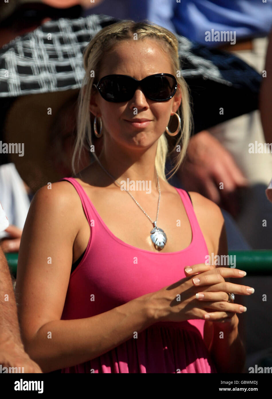 Lleyton Hewitt's wife Rebecca Cartwright watches his match against USA's Andy Roddick Stock Photo