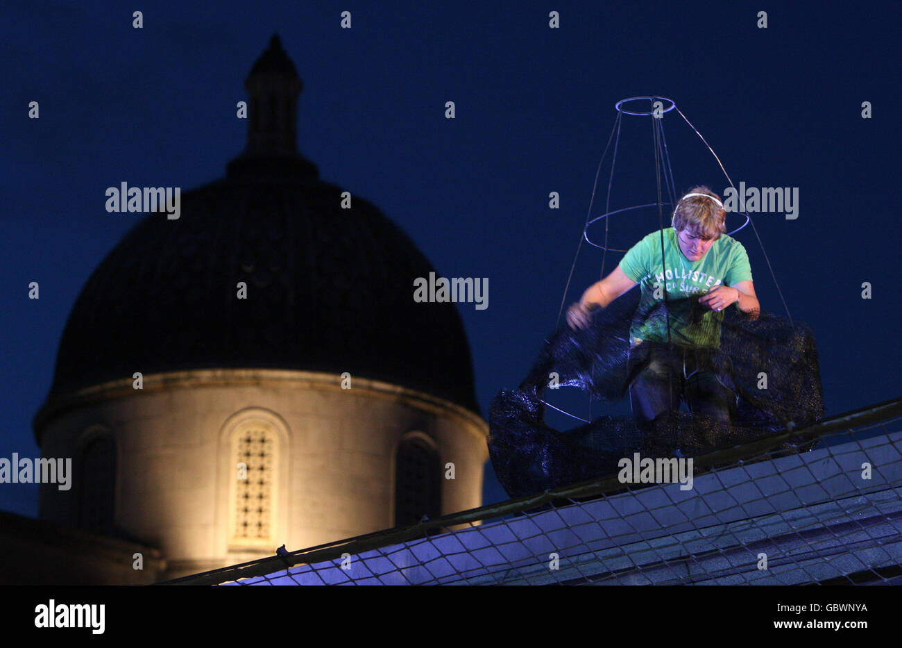 Mike Longman, 20, makes a sculpture on the Fourth Plinth in Trafalgar
