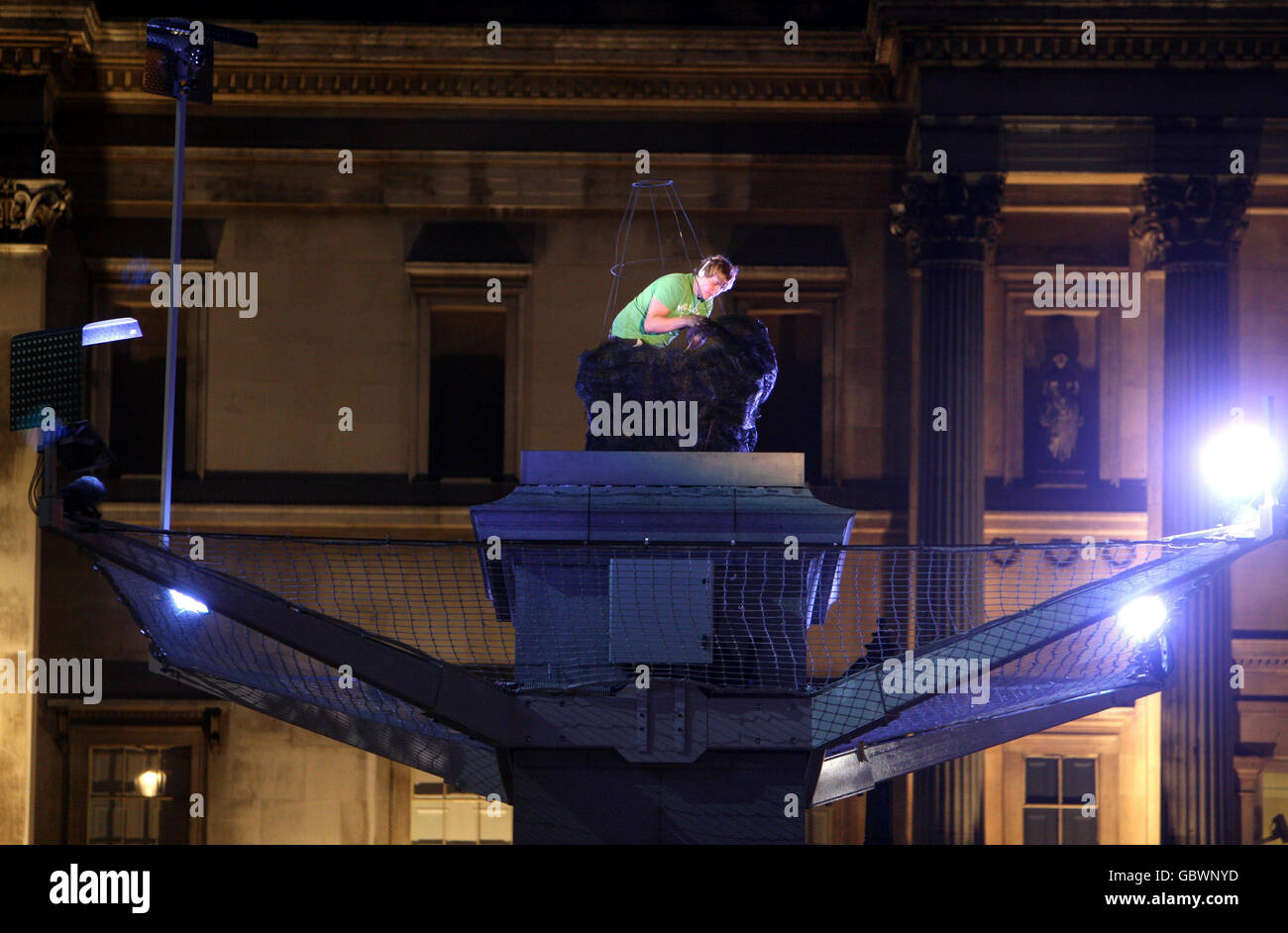Mike Longman, 20, makes a sculpture on the Fourth Plinth in Trafalgar