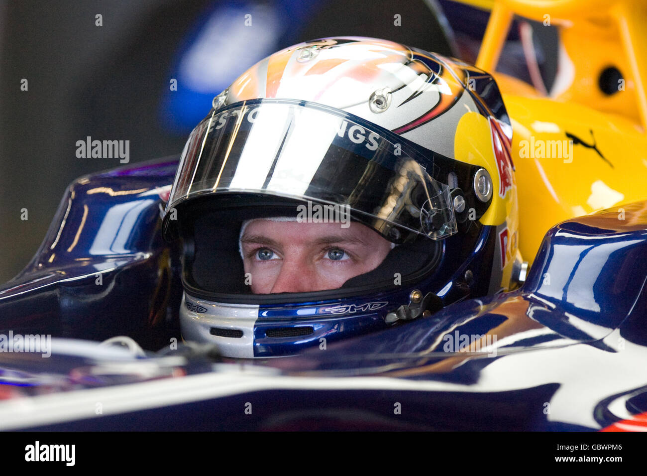 Red Bull's Sebastian Vettel during the first practice at Albert Park Stock Photo