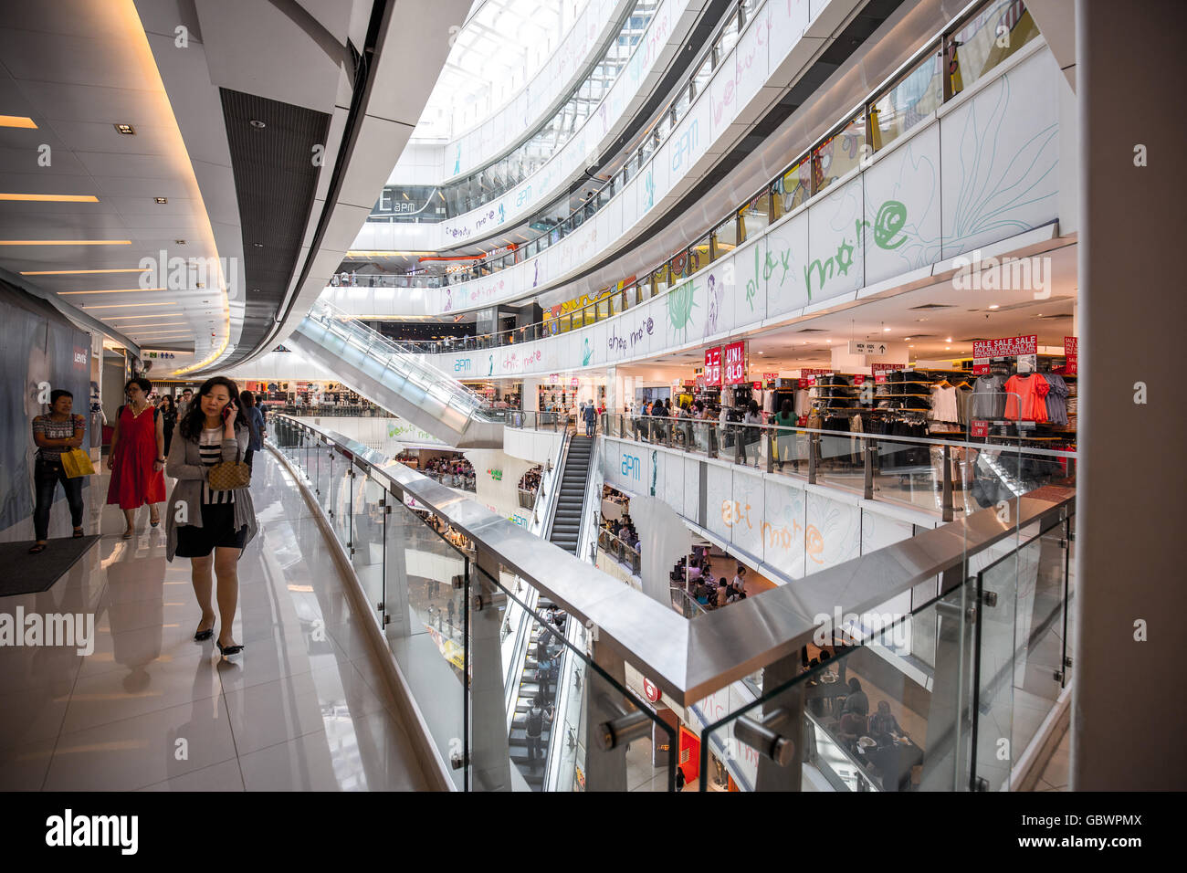 Kwun Tong, Hong Kong - July 07, 2016: People shopping inside APM ...