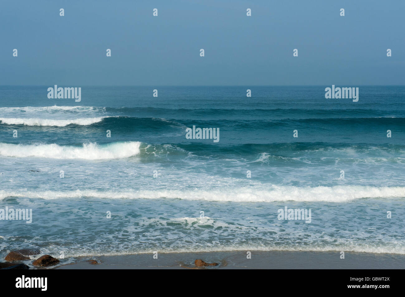 Surf at Gwynver Beach near Land’s End, Cornwall. Stock Photo