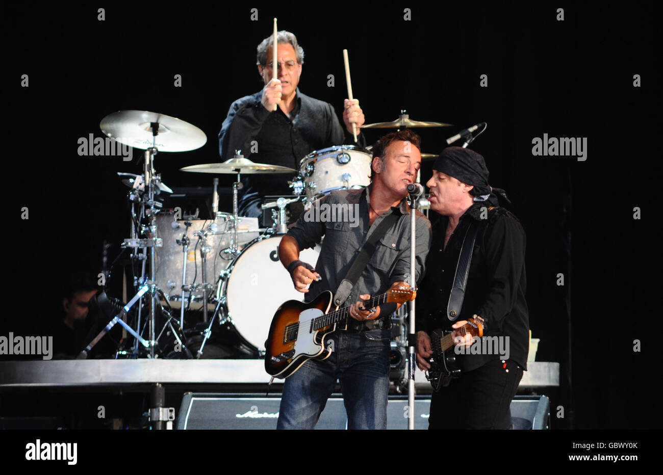 Bruce Springsteen and the E Street Band on stage at Hard Rock Calling, in Hyde Park in London. Stock Photo