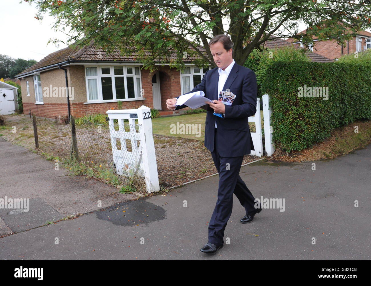 Conservative leader David Cameron canvasses voters in Norwich, where he was campaigning for the Norwich North by-election. Stock Photo