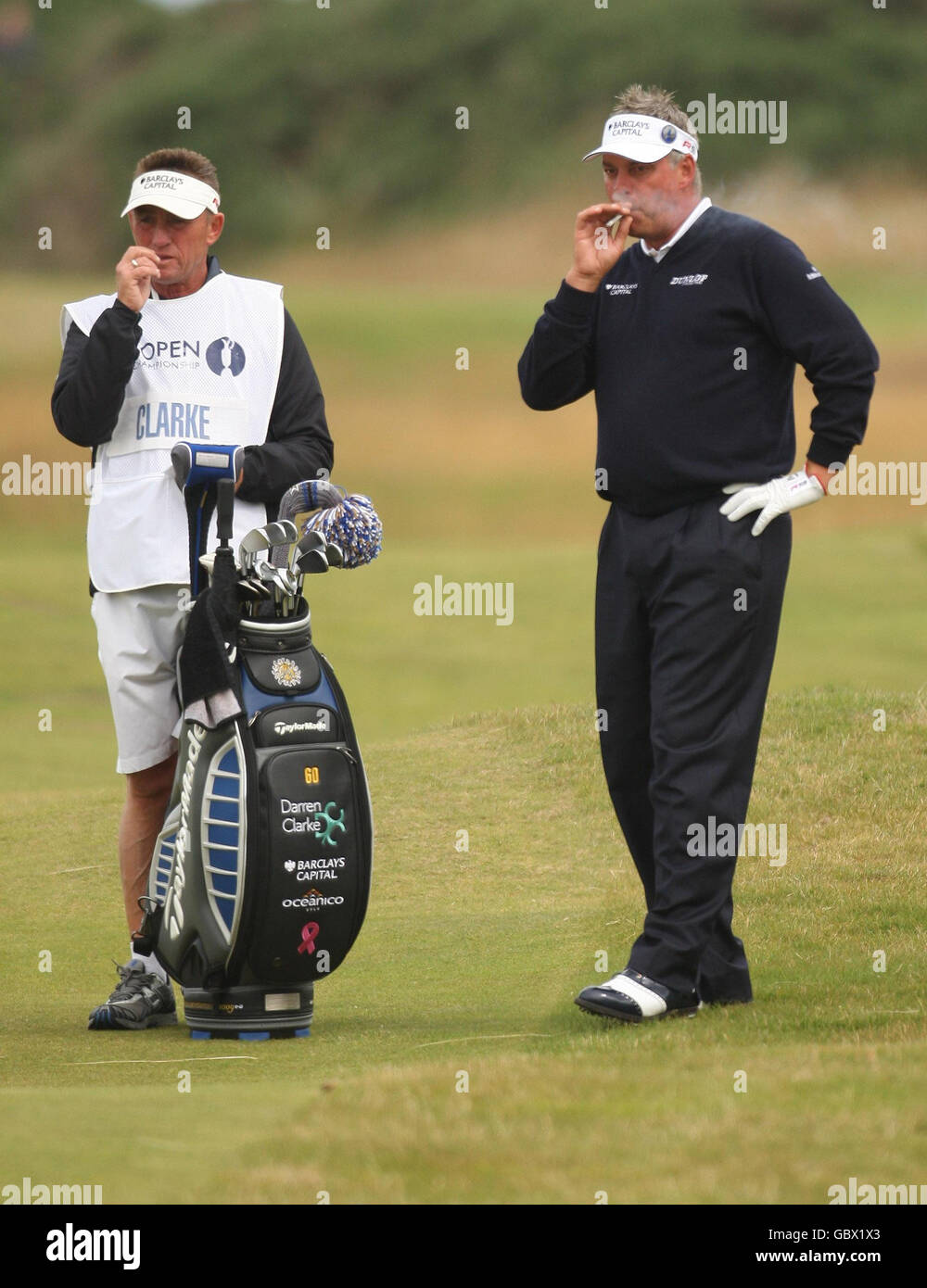 Northern Ireland's Darren Clarke takes a break during the third round of the Open Championship 2009 at Turnberry Golf Club, Ayrshire. Stock Photo