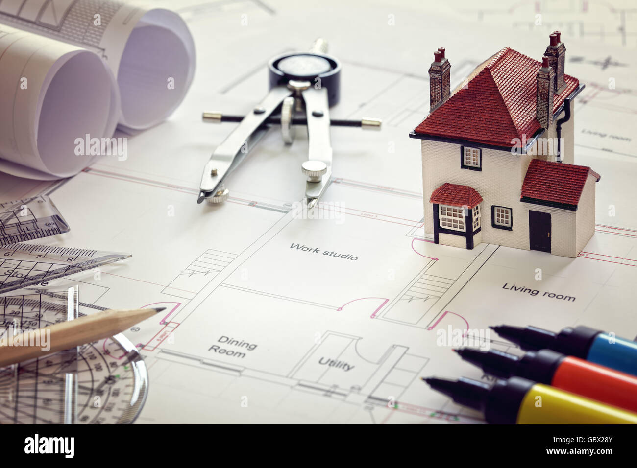 House Plan Blueprint And Model House Concept For New House Design