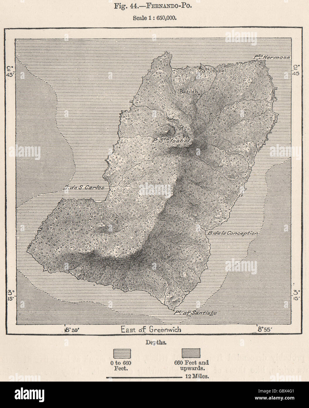 Fernando Po/Bioko(Bioko).Equatorial Guinea.South-West African Islands, 1885 map Stock Photo