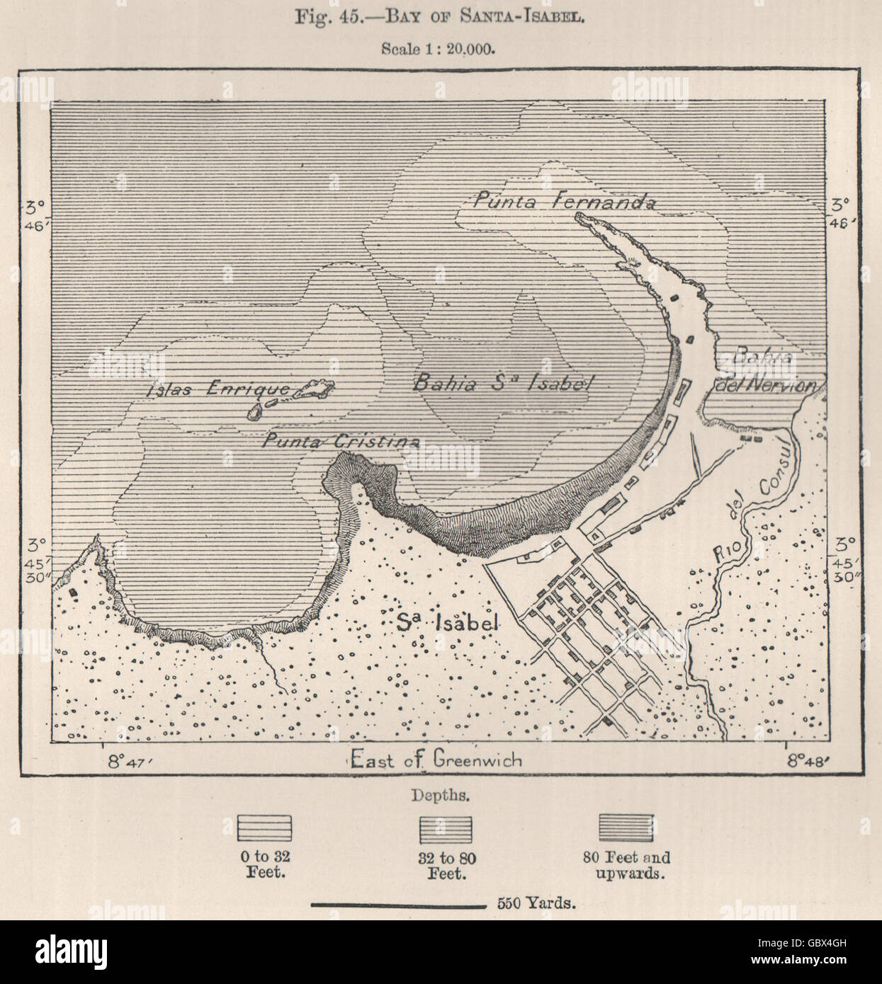 Bay of Malabo (Malabo) . Bioko. Fernando Po/Bioko. Equatorial Guinea, 1885 map Stock Photo